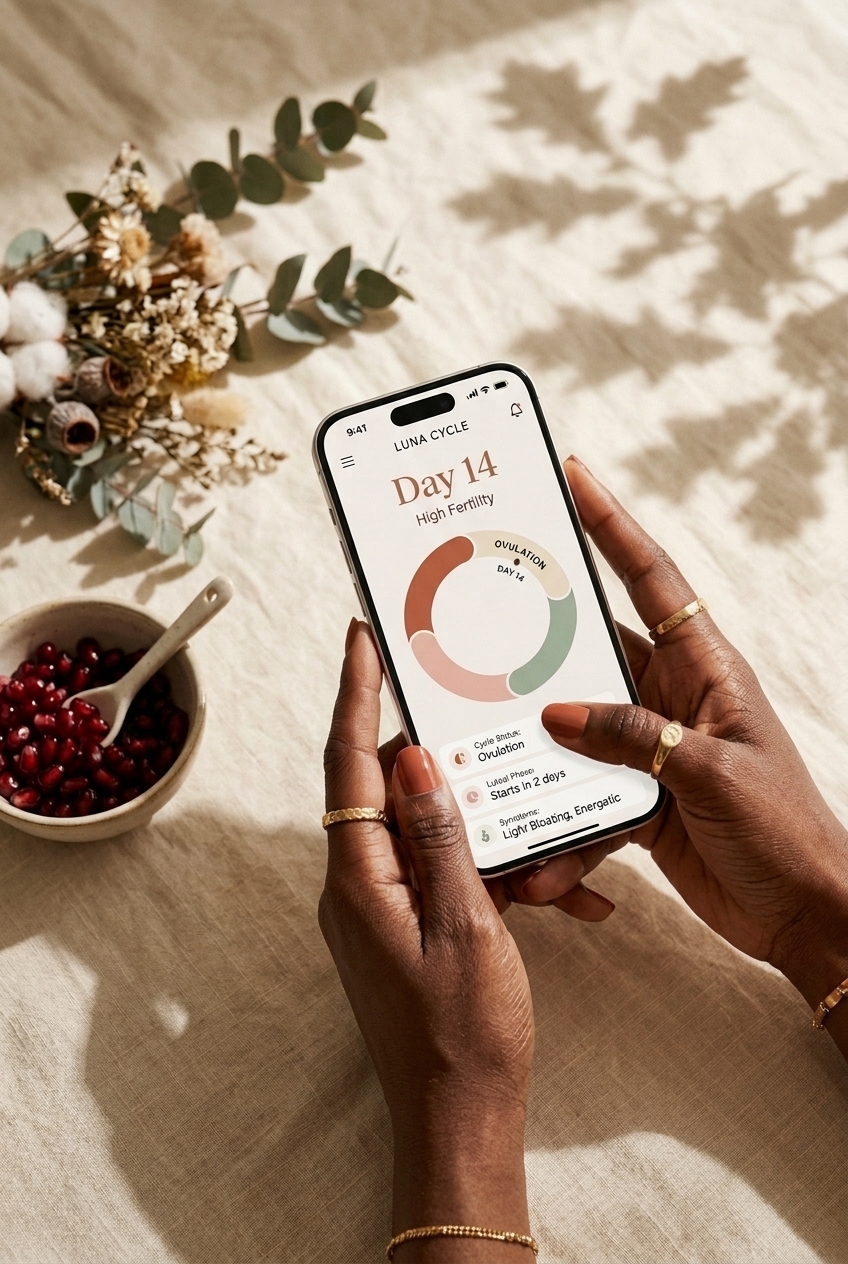 Lunelle cycle tracking app on a phone